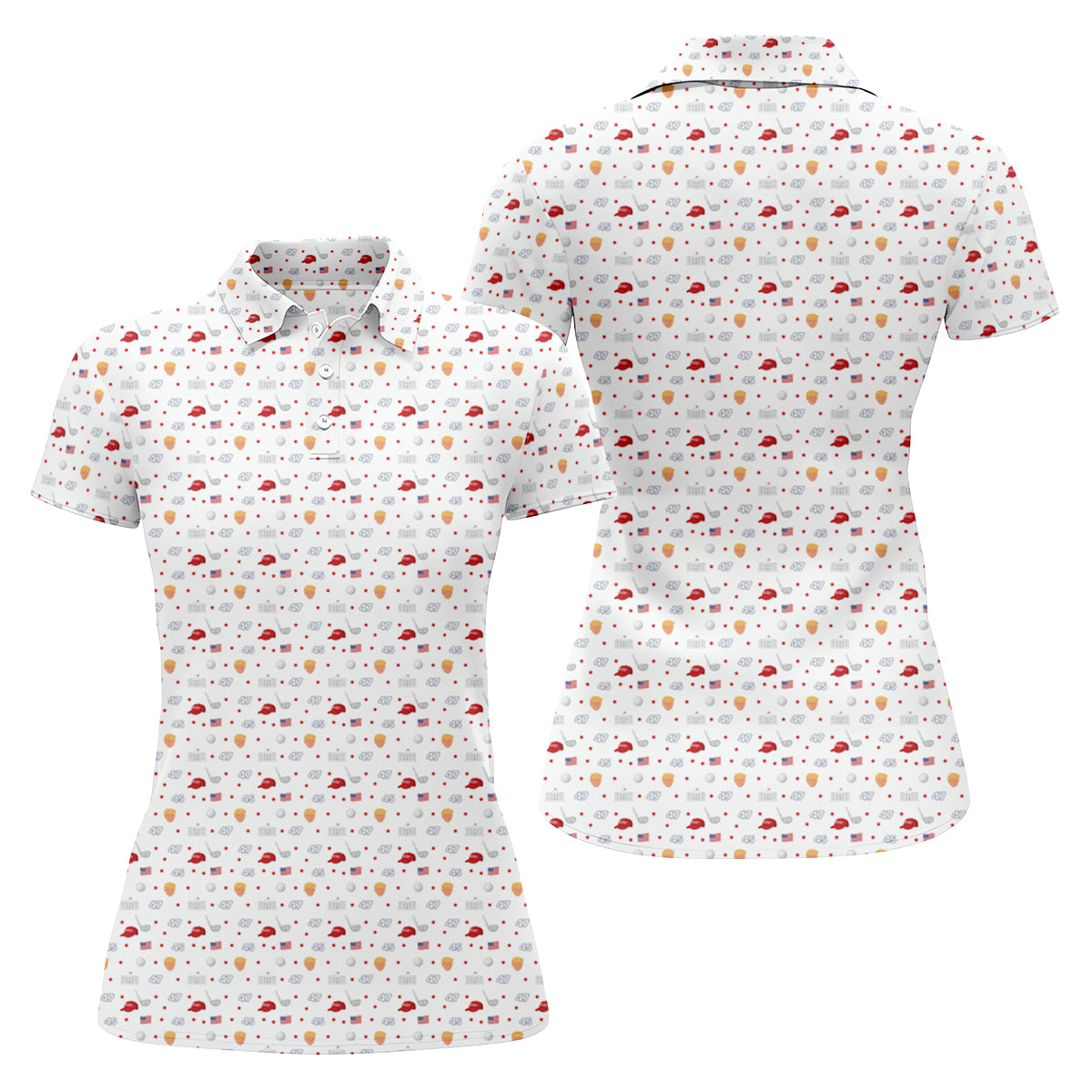 45 47 US Flag Pattern White Golf Shirt, Funny Golf Shirt, Women's Golf Tops, Ladies Golf Shirts