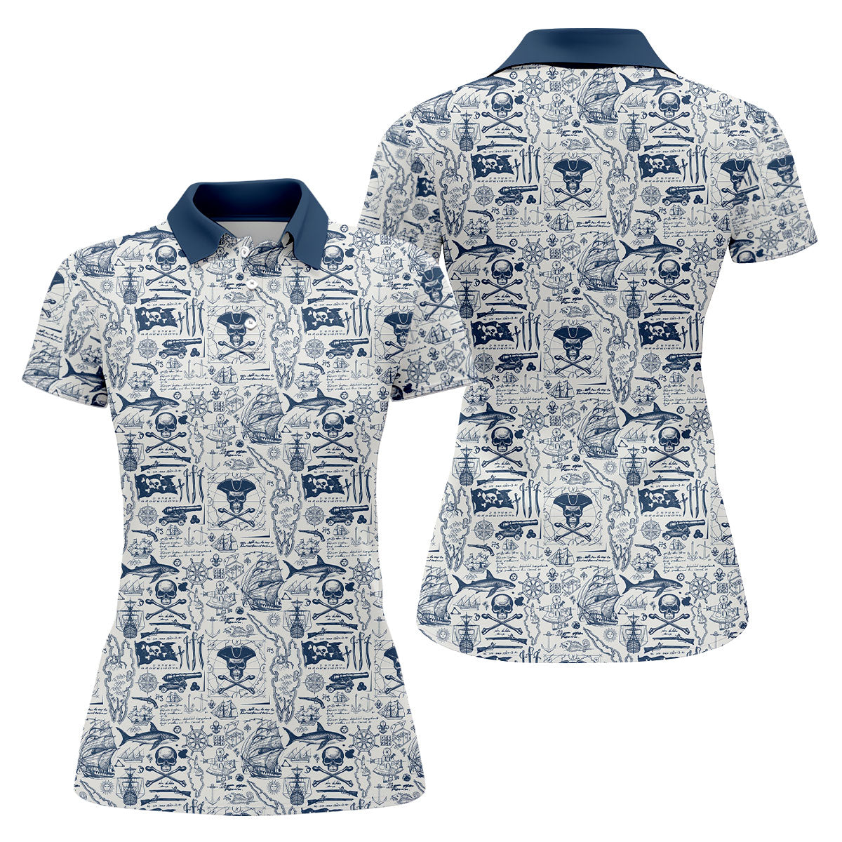 Skull Pirate Ocean Adventure Vintage Golf Shirt, Ladies Golf Tops, Golf Shirt For Women