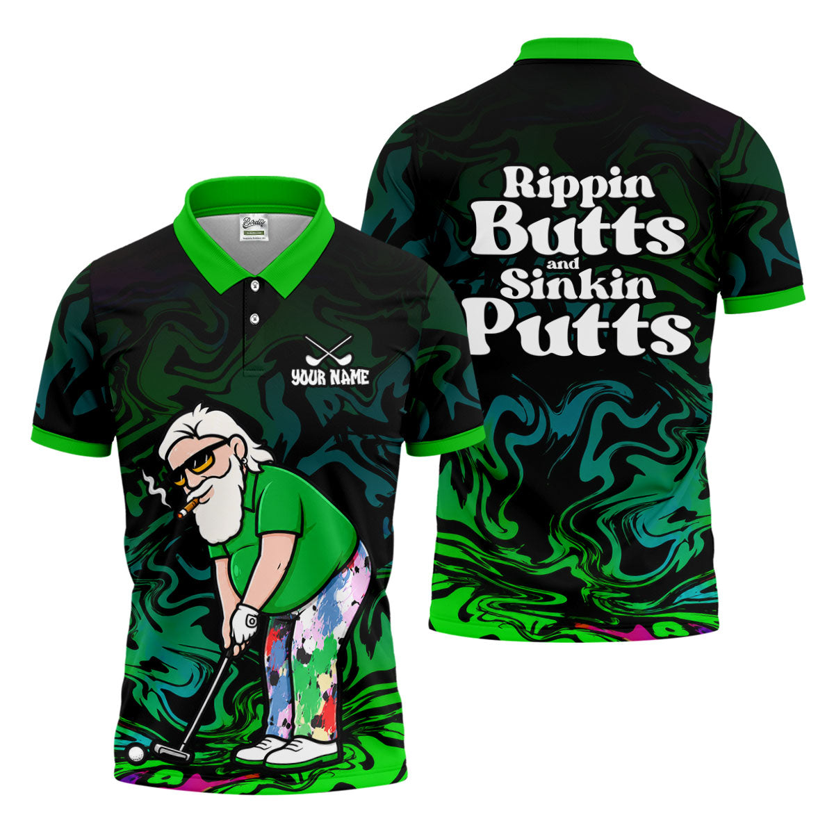 Funny Rippin Butts And Sinkin Putts Polo Shirt, Mens Golf Polo, Golf Apparel For Men