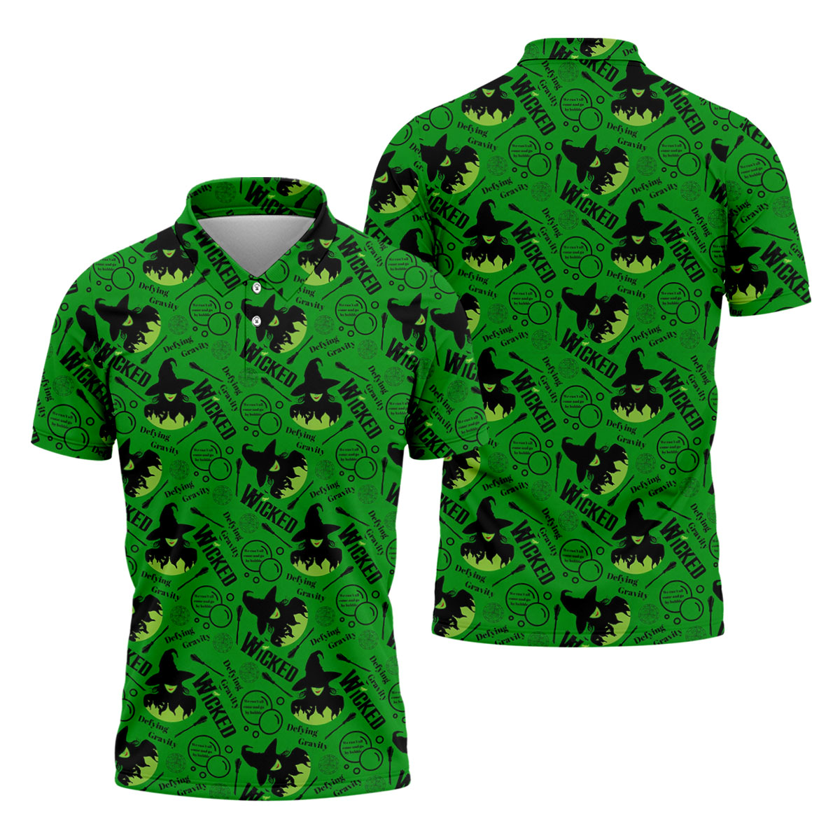 Green Witch Bubble Pattern Halloween Polo Shirt, Polo Shirts For Men, Men's Golf Shirt