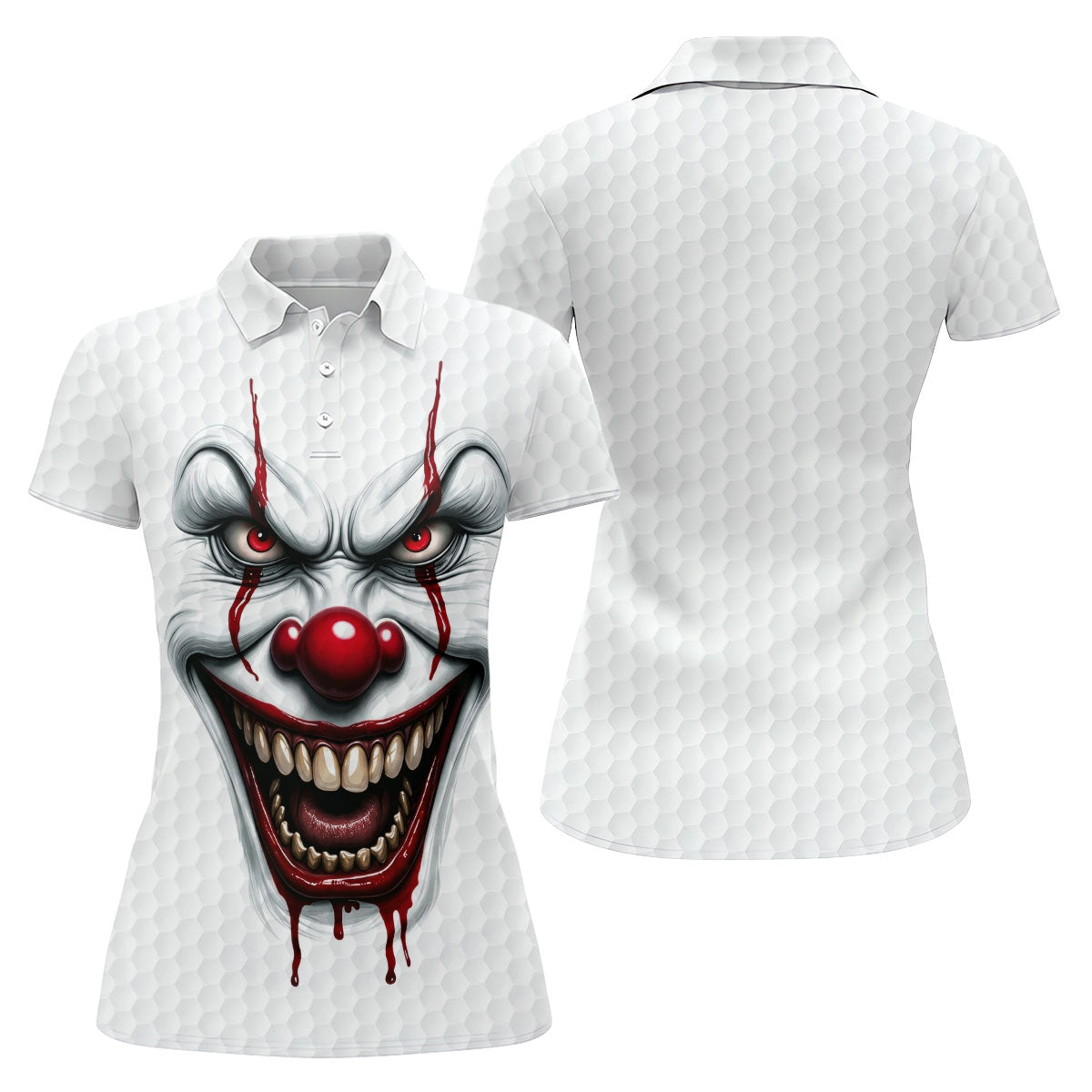 Clown Horror Character Golf Ball Halloween Polo Shirt, Ladies Golf Shirt, Womens Golf Tops