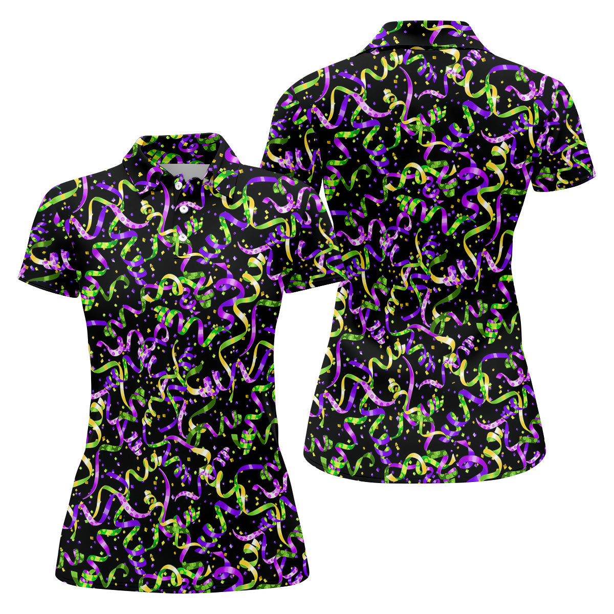 Mardi Gras Carnival Purple Green Gold Women Golf Top, Festive Ladies Golf Tops, Ladies Golf Shirts