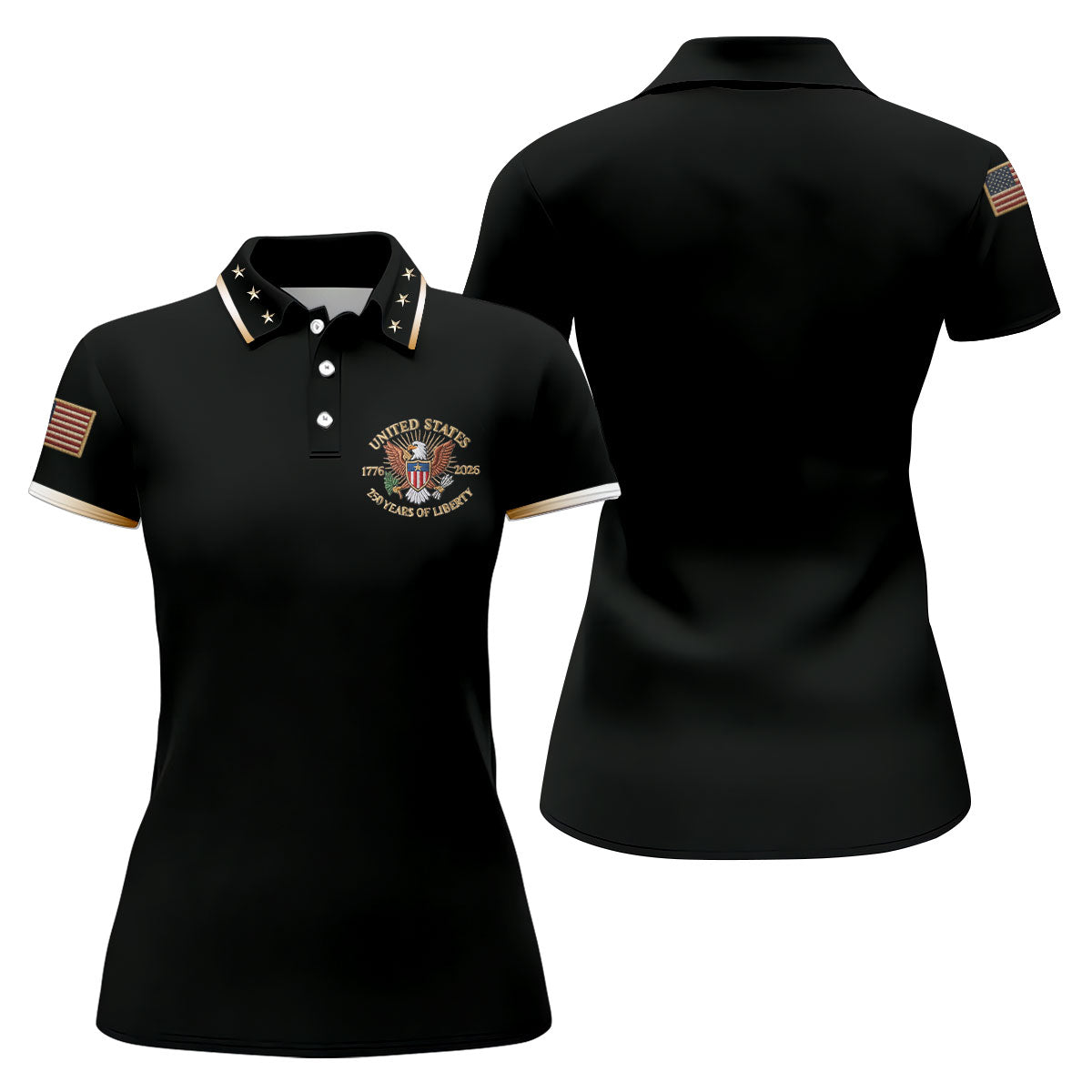 US 1776-2026 250 Years Of Liberty Black Patriotic Golf Shirt, 4th Of July Golf Shirt For Women