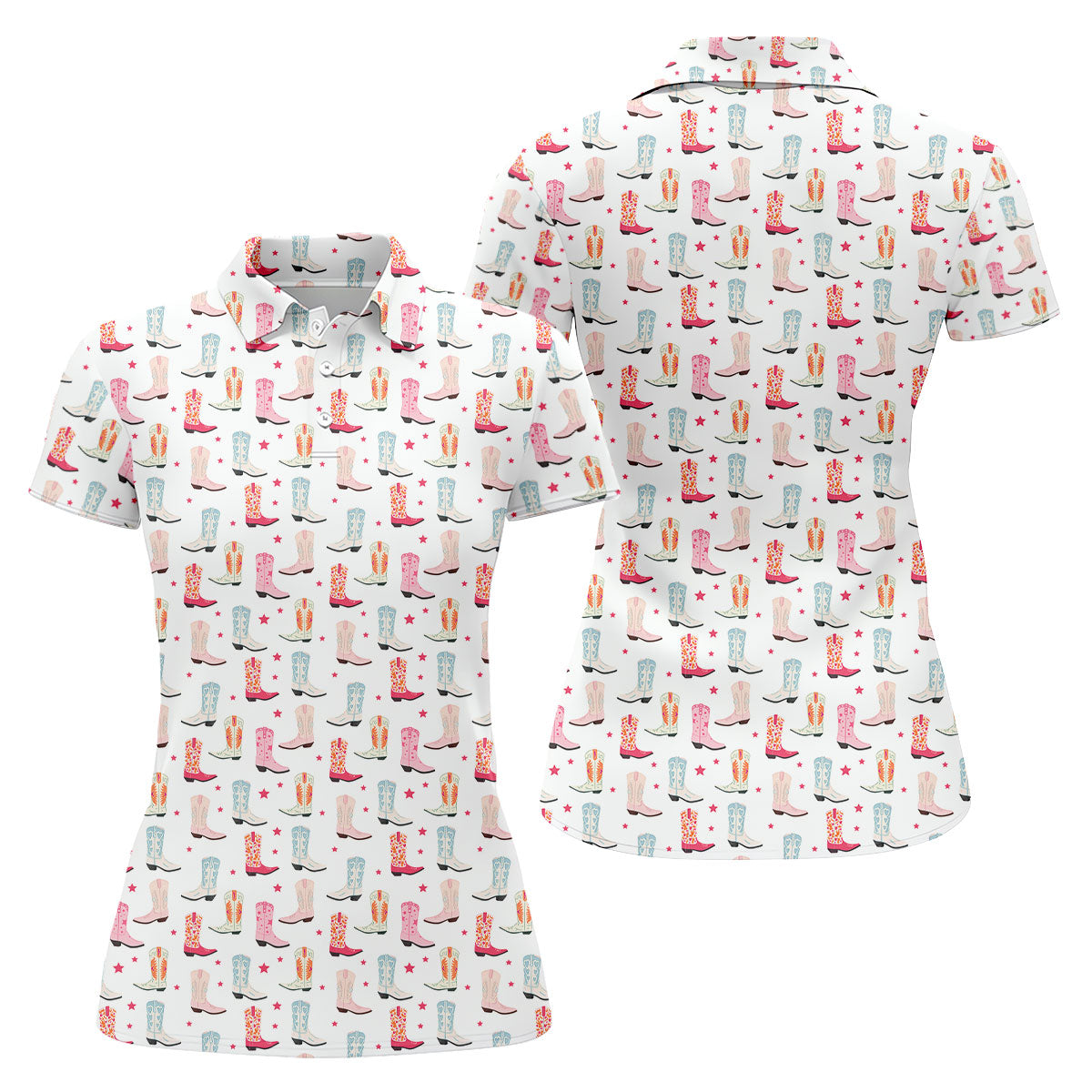 Western Boot Pattern Pastel Shades Retro Golf Shirt, Ladies Golf Polos, Golf Shirt For Women