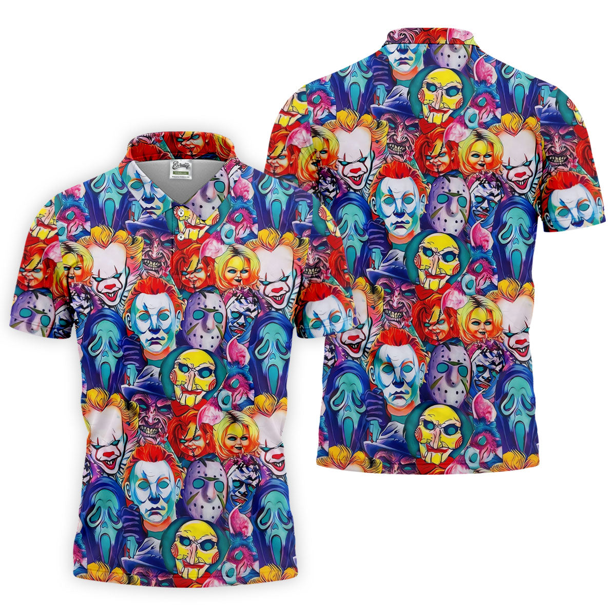 Colorful Horror Character Faces Halloween Polo Shirt, Mens Golf Shirts, Mens Polo Shirts