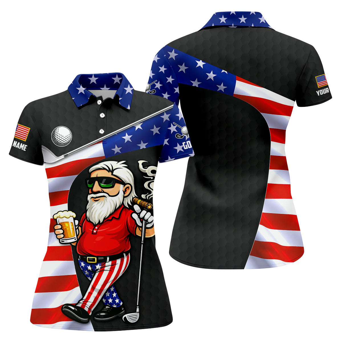 Golf And Beer Patriotic Man Golf Ball Pattern 4th Of July Black Golf Shirt, 250th Anniversary Women's Golf Tops