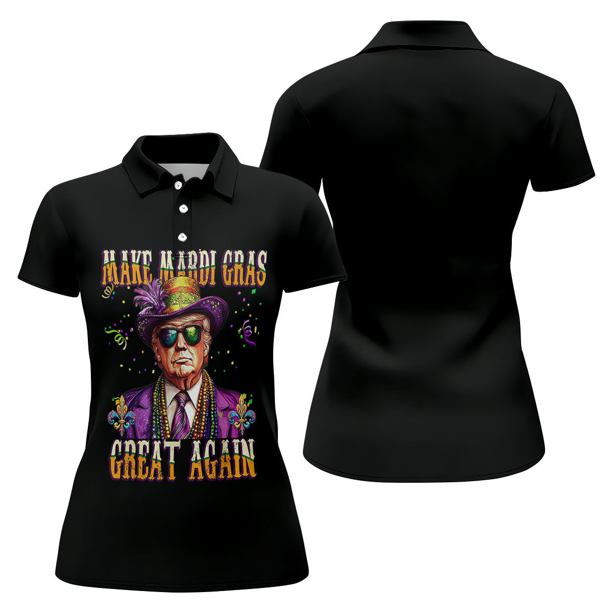 Make Mardi Gras Great Again Fun Women's Golf Shirts, Women's Golf Tops, Ladies Golf Shirt