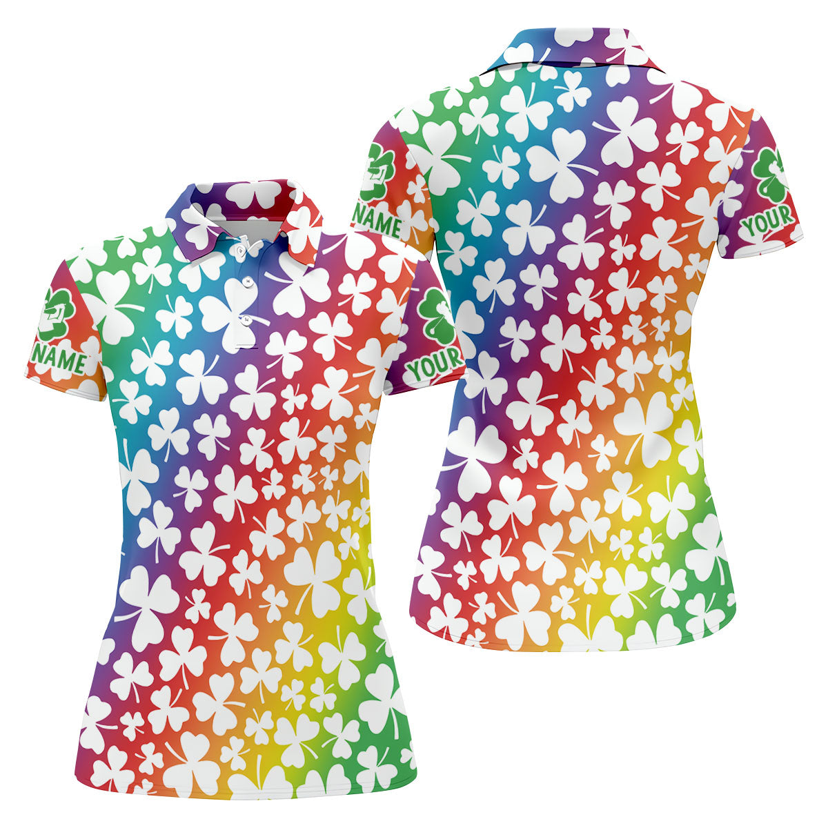 Rainbow Shamrock St Patrick's Day Golf Shirt, Women's Golf Tops, Ladies Golf Polos, Golf Shirt For Women