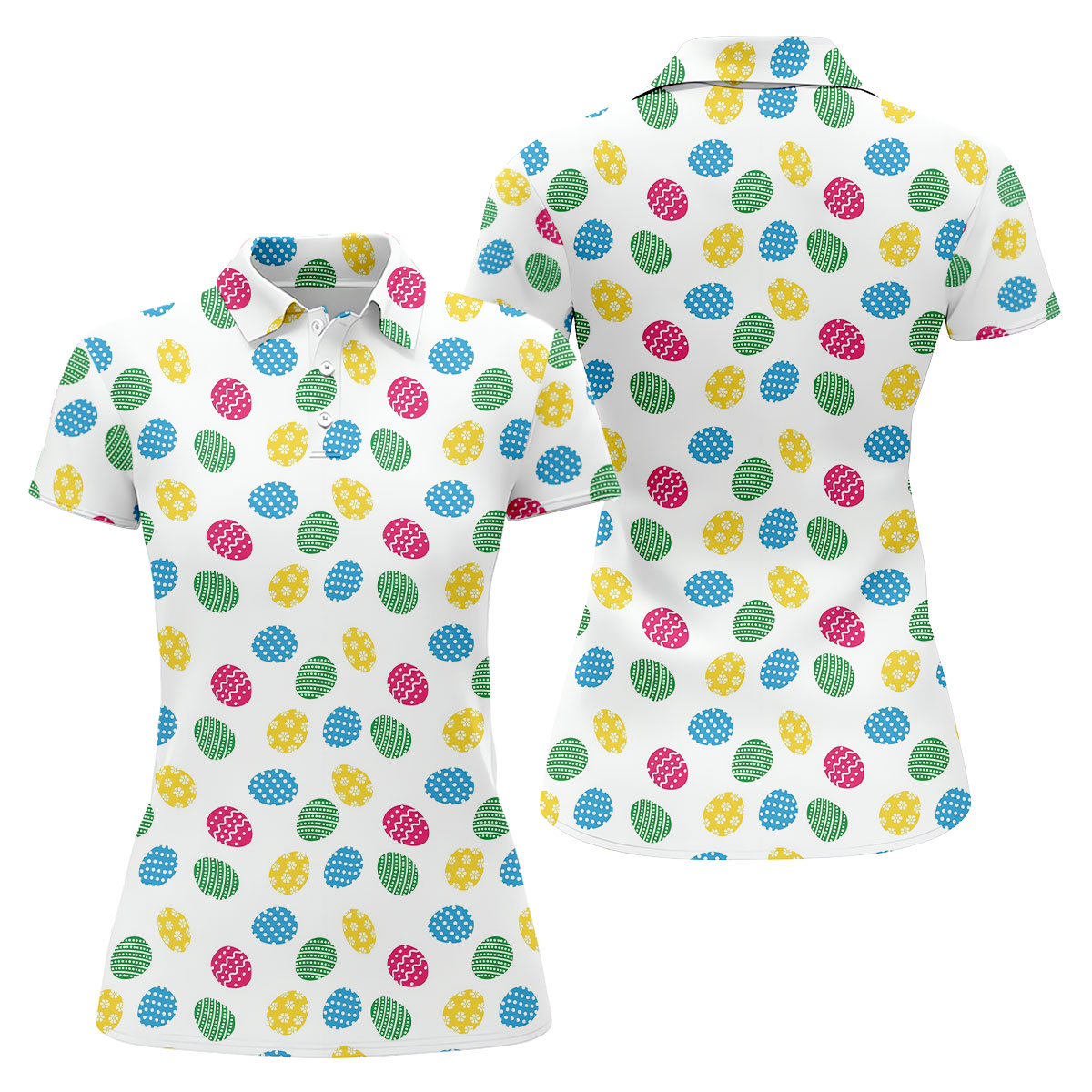 Colorful Easter Eggs White Golf Shirt, Cute Golf Outfit, Ladies Golf Shirts, Women's Polo Shirt