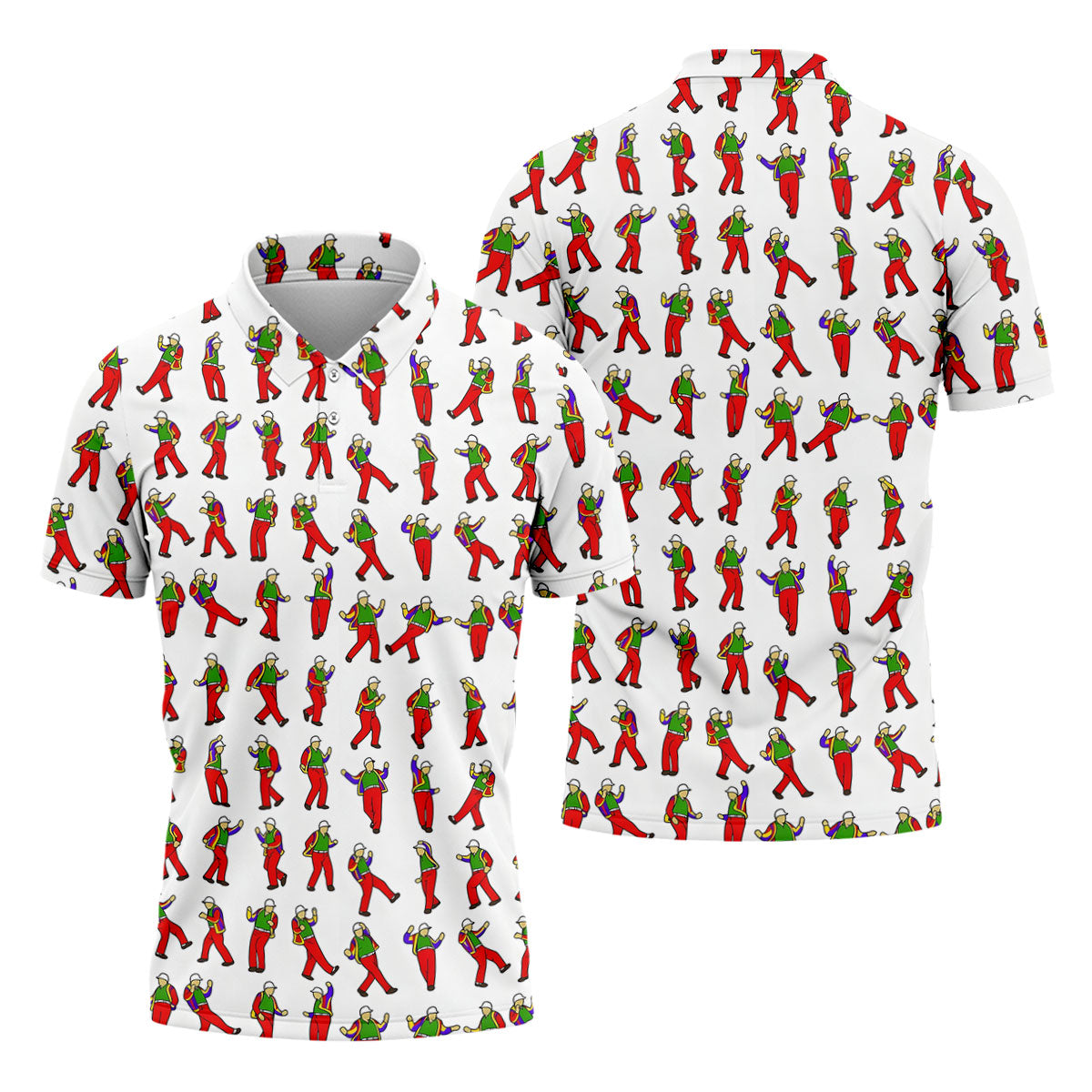 Colorful Dancing Character Pattern Polo Shirt, Hawaiian Golf Shirt, Mens Golf Apparel