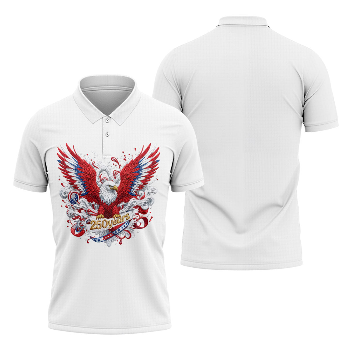 US Bald Eagle Embroidery Effect Patriotic Golf Shirt, 4th Of July Golf Shirt, 250th Anniversary Polo ShirtFor Men