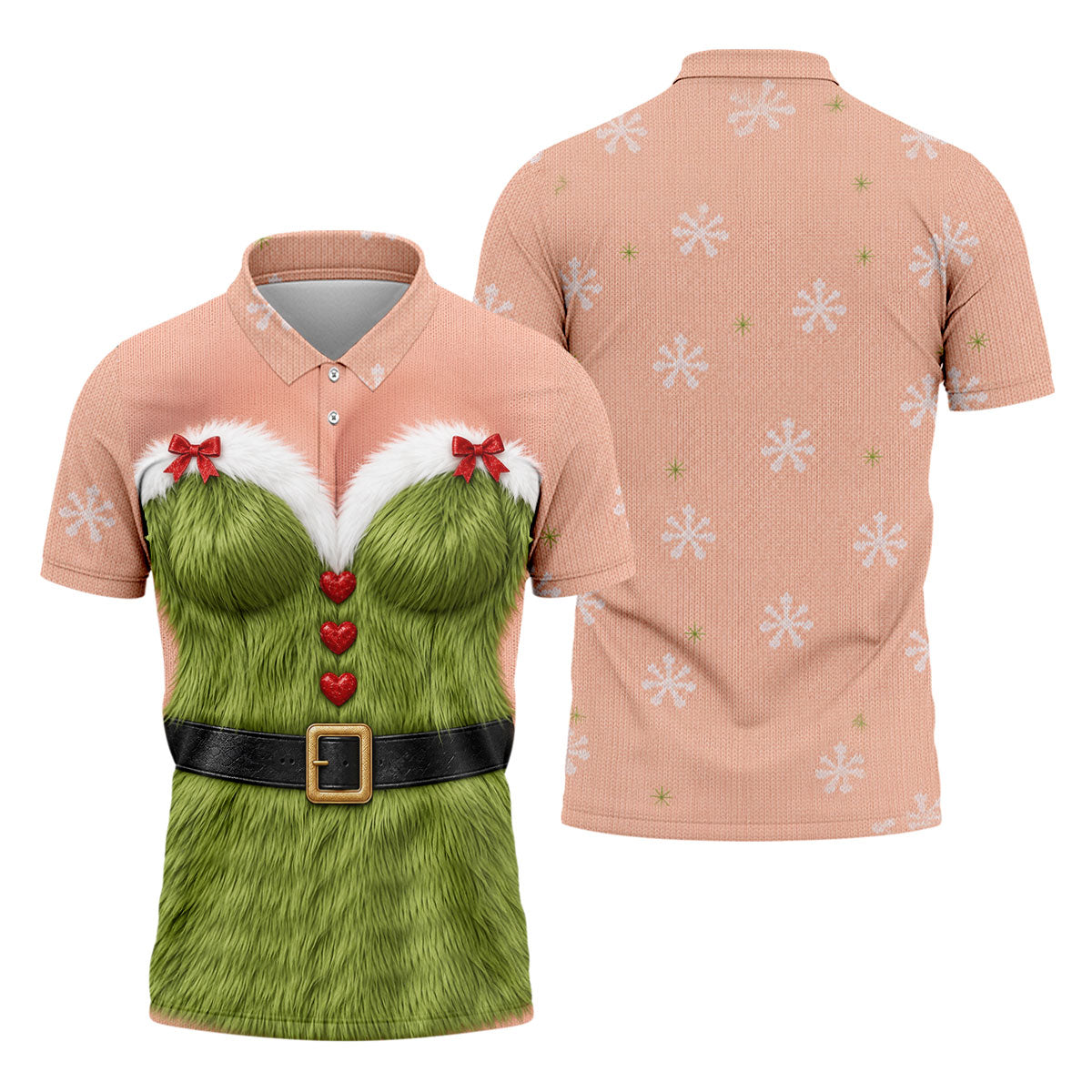 Green Furry Christmas Costume Polo Shirt, Men's Golf Shirt, Golf Apparel For Men