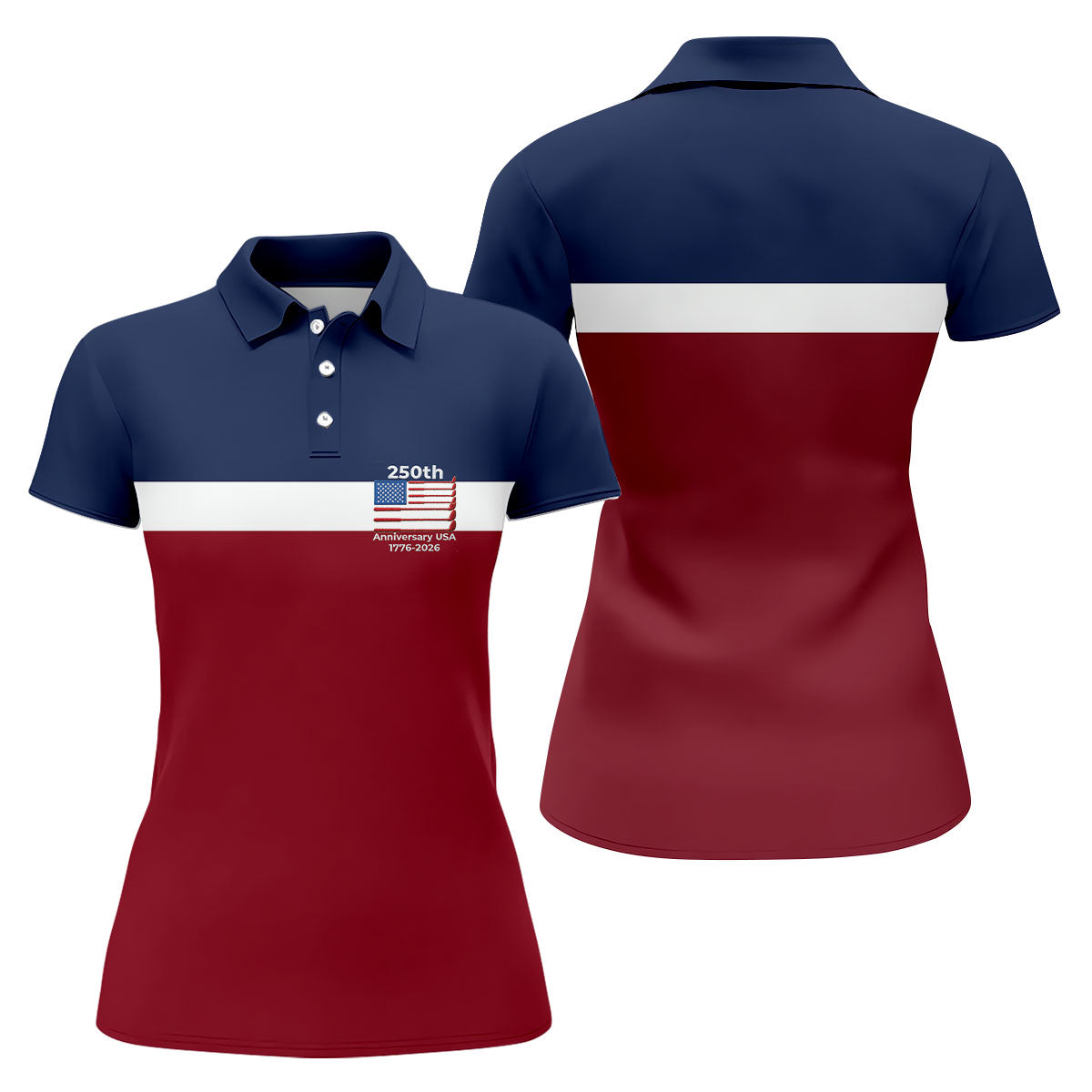 250th Anniversary USA 1776-2026 Red White Blue Ladies Golf Tops, 4th Of July Golf Shirt For Women