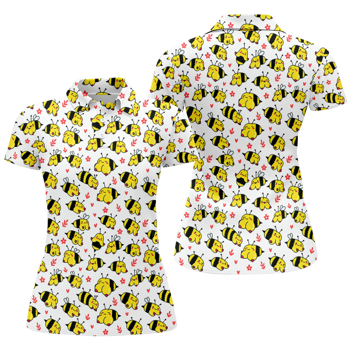 Funny Bee Breast Cancer Pattern Polo Shirt, Women’s Golf Polo, Golf Shirts For Women
