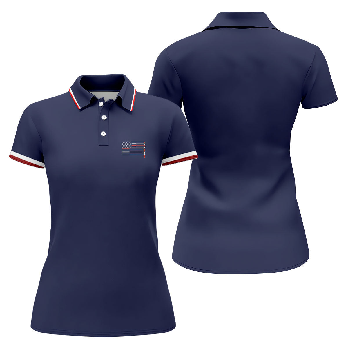 Golf Clubs US Flag Logo 250 Years Navy Golf Shirt, Patriotic 4th Of July Golf Shirt For Women