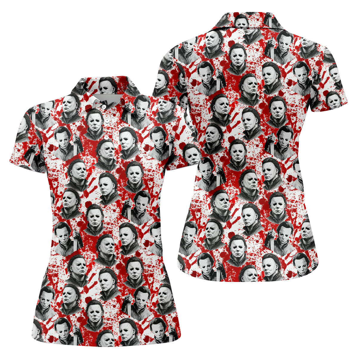Halloween Masked Horror Character Polo Shirt, Golf Tops For Women, Women’s Golf Polo