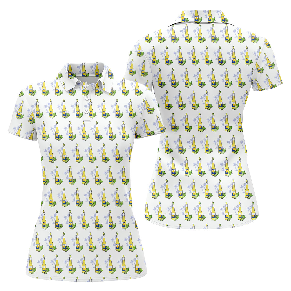 Beer And Lime Palm Tree Pattern Tropical Golf Shirt, Women's Golf Tops, Ladies Golf Shirt