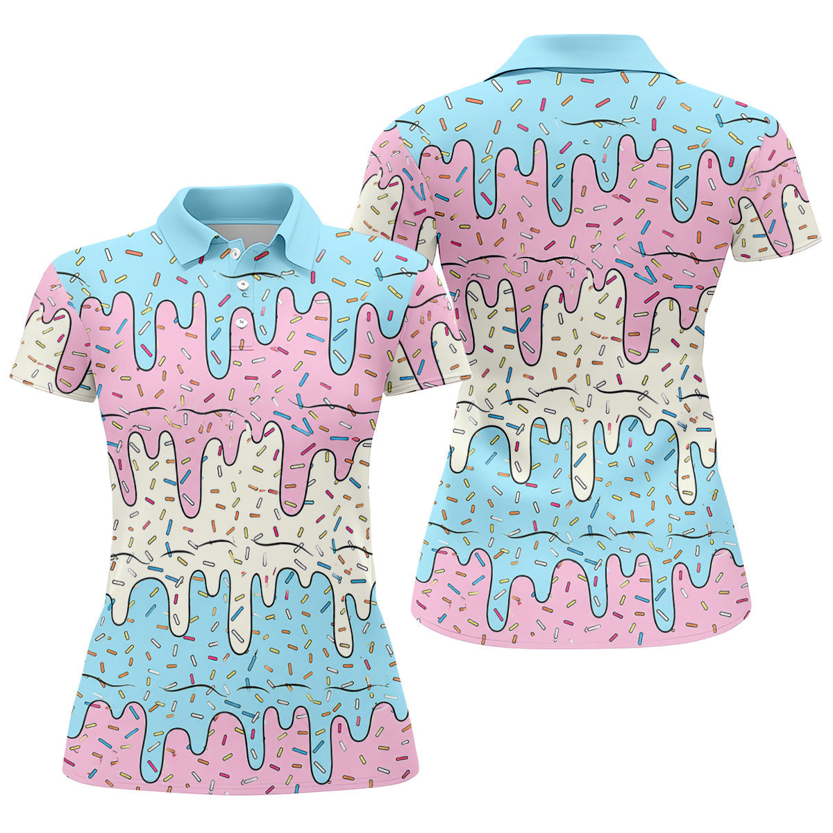 Ice Cream Drip Hawaiian Golf Shirt, Summer Sweets Women's Golf Tops, Ladies Golf Shirts