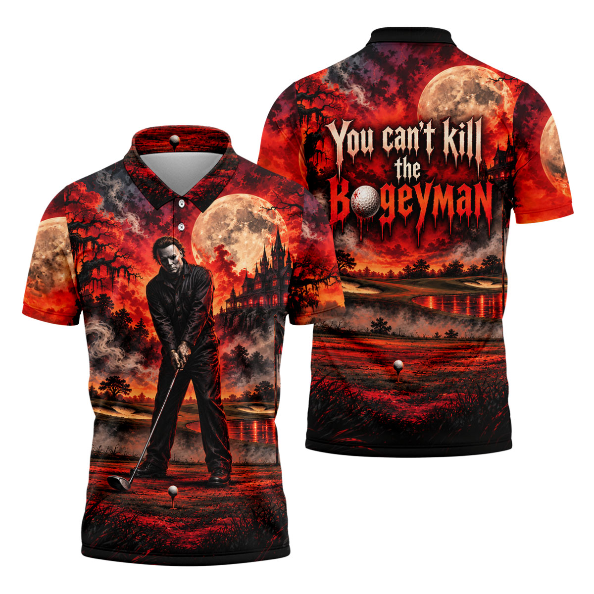 Can't Kill Bogeyman Horror Character Polo Shirt, Halloween Golf Shirt, Mens Golf Polo
