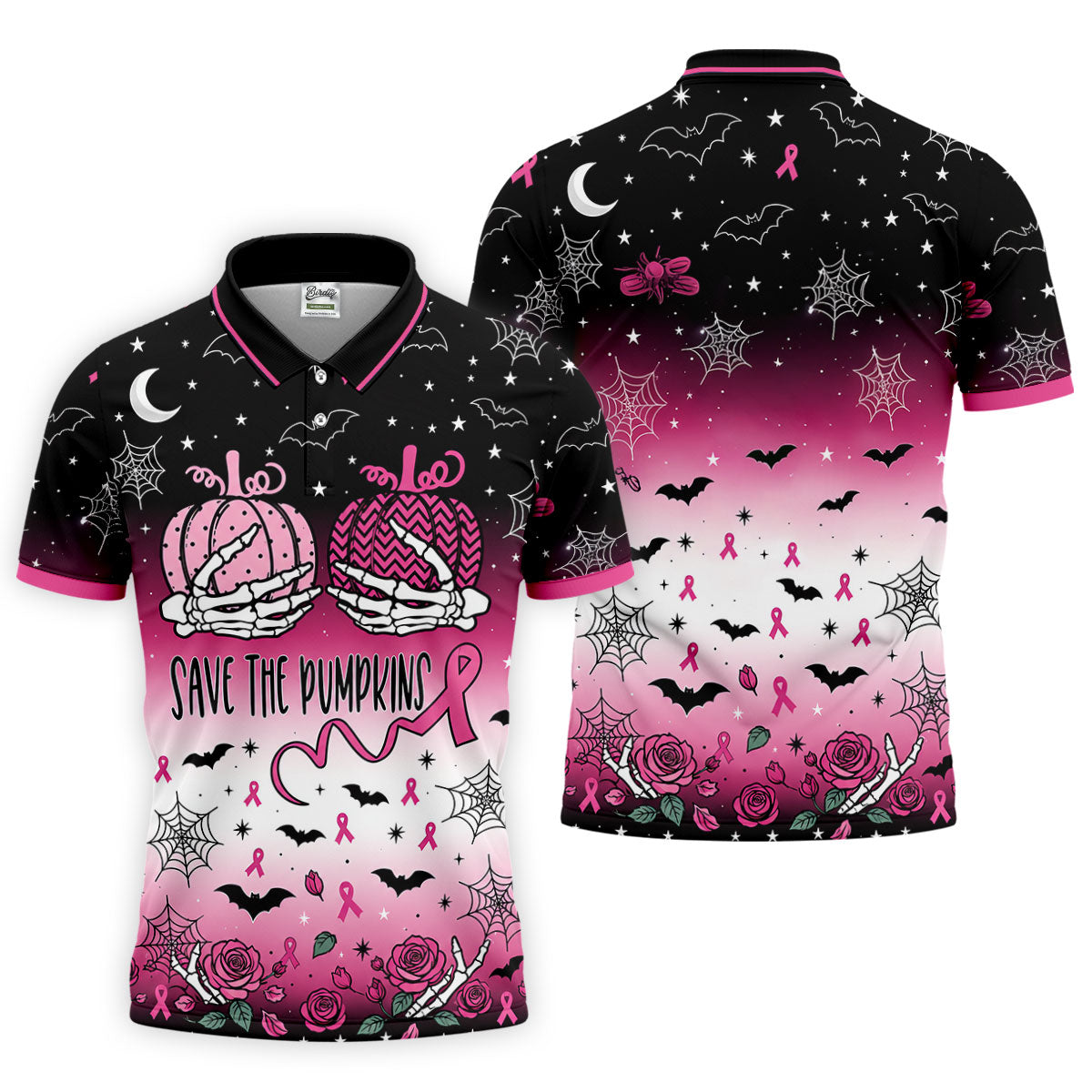 Save The Pumpkins Halloween Breast Cancer Polo Shirt, Mens Golf Polo, Mens Golf Shirts
