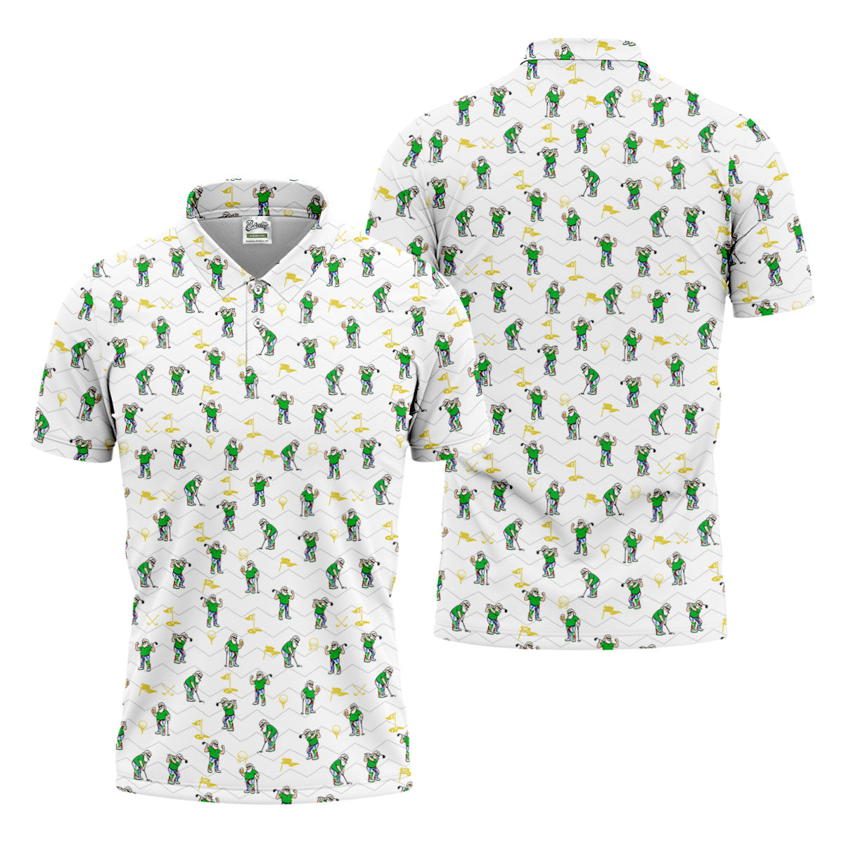 Funny Bearded Golfer Cartoon Pattern Polo Shirt, Mens Golf Polo, Polo Shirts For Men