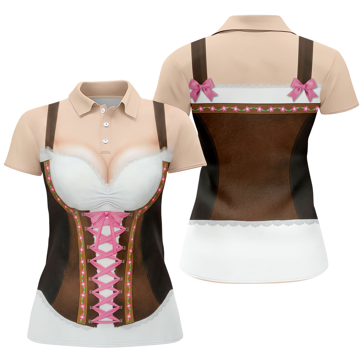 Funny Oktoberfest Dirndl Costume Polo Shirt, Womens Golf Apparel, Womens Golf Polo