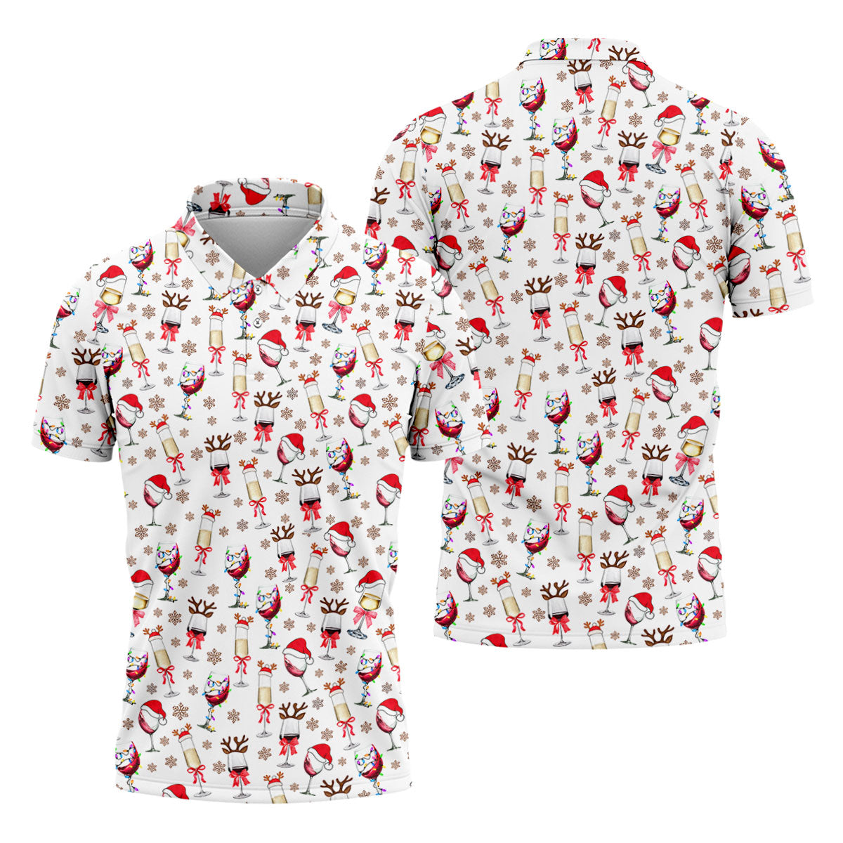 Festive Christmas Wine Glasses Golf Polo Shirt, Mens Golf Polo, Golf Apparel For Men