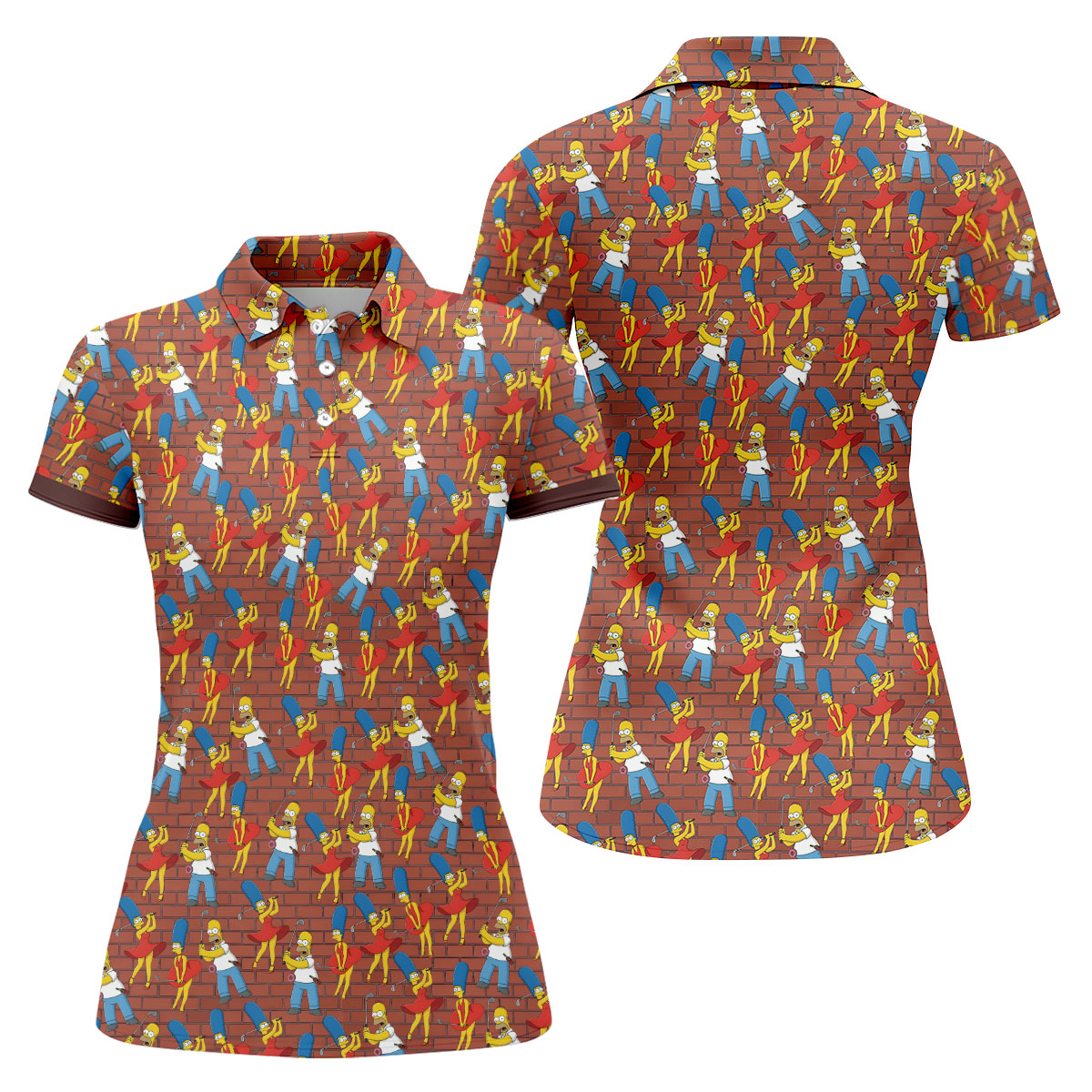 Funny Cartoon Couple Pattern Golf Polo Shirt, Ladies Golf Shirts, Golf Shirts For Women