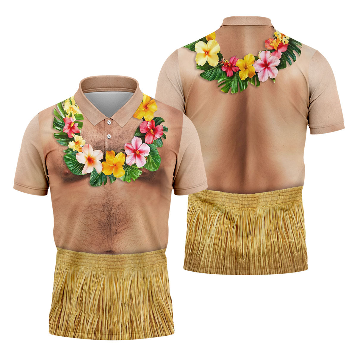 Floral Lei Tropical Theme Party Men's Funny Golf Shirts, Hawaiian Golf Shirt, Polo Shirts For Men