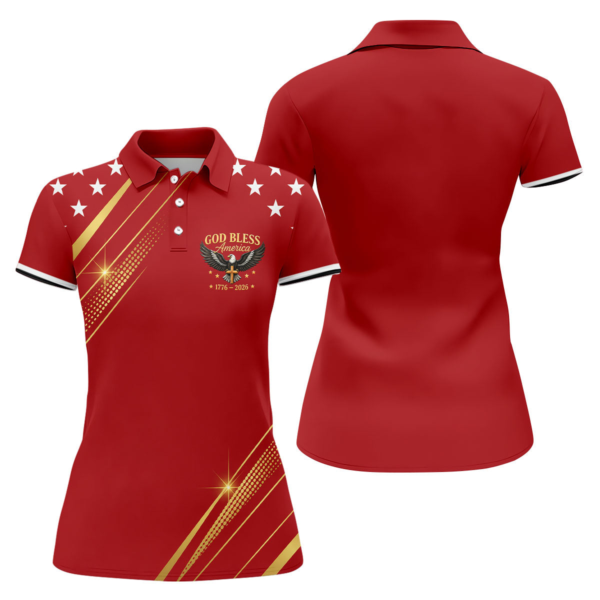 God Bless America 1776–2026 Polo Shirt, 250 Years USA Patriotic Golf Shirt, 4th Of July Golf Shirt, Golf Tops For Women, Golfing Apparel