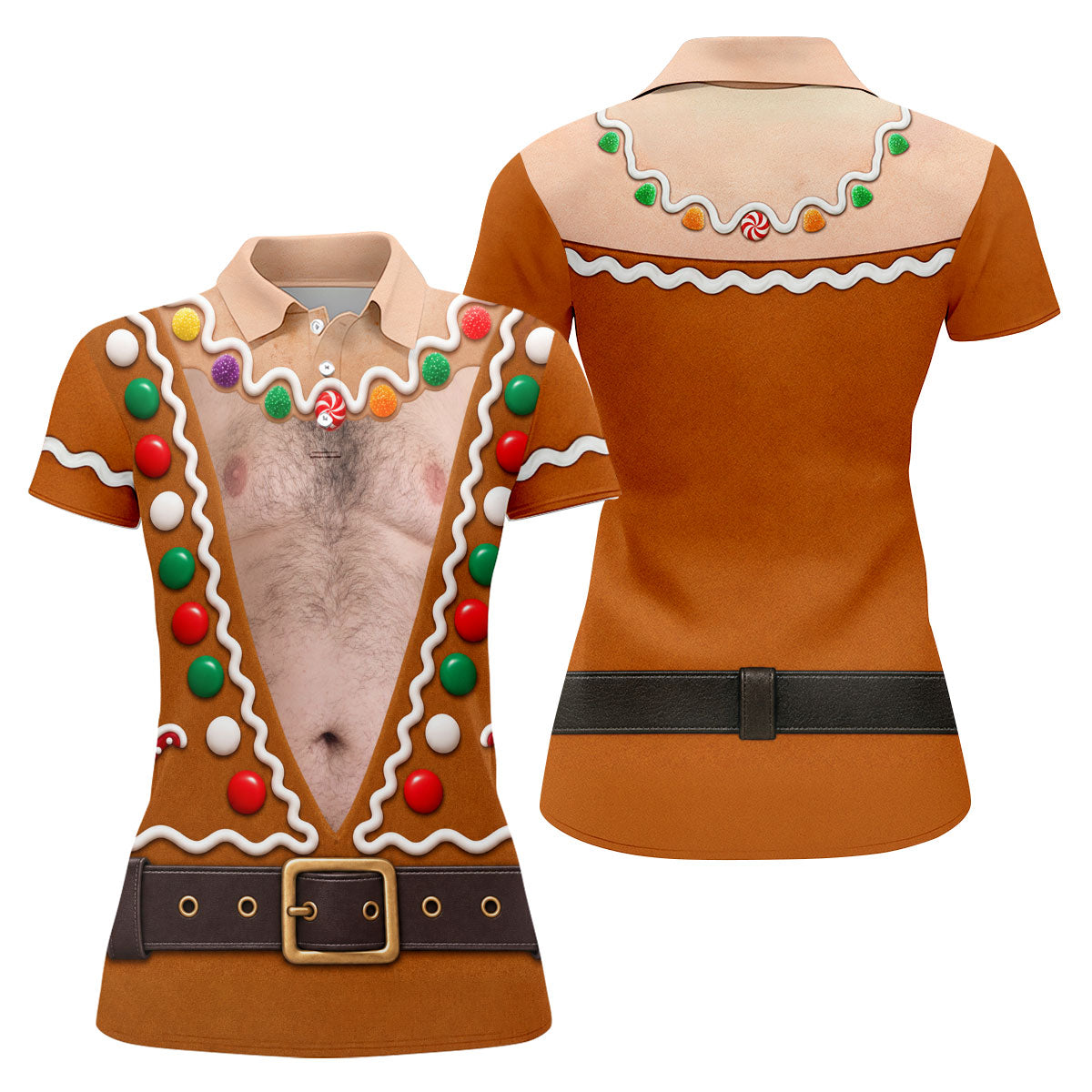 Funny Christmas Gingerbread Costume Polo Shirt, Ladies Golf Top, Women’s Golf Apparel