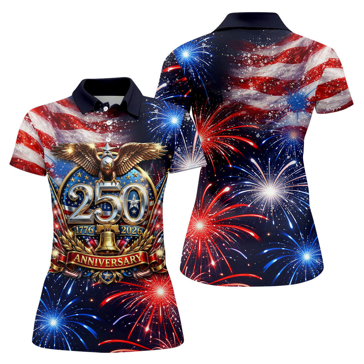 America Bald Eagle Red White Blue Patriotic Celebration 4th Of July Golf Shirt, 250 Years Golf Shirt For Women