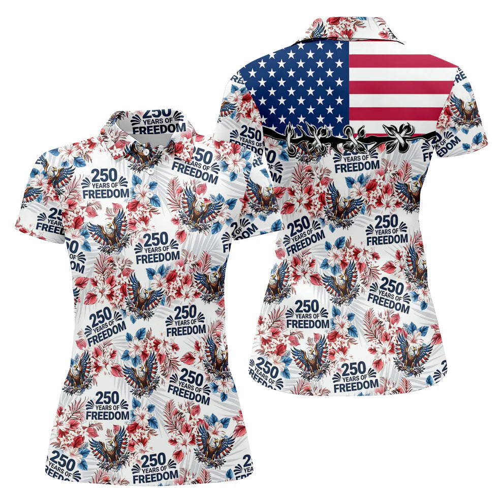 America 250 Years Of Freedom Tropical Vibe Patriotic Golf Shirt, 4th Of July Golf Shirt, Golf Shirt For Women
