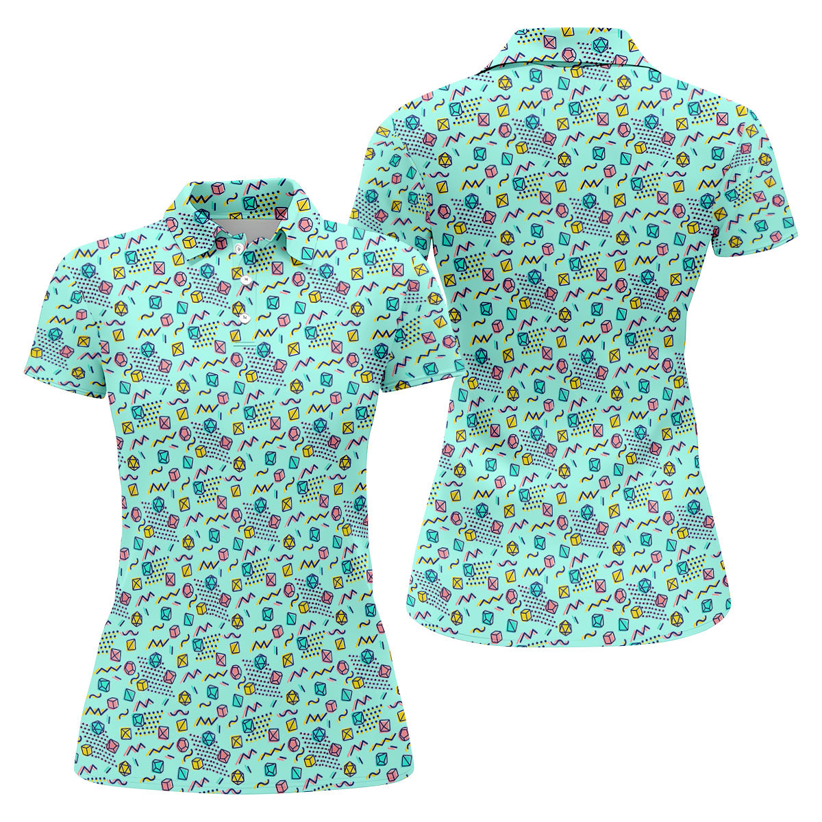 90s Dice Memphis Style Light Mint Green Cute Golf Shirt, Women's Polo Shirt, Ladies Golf Shirts