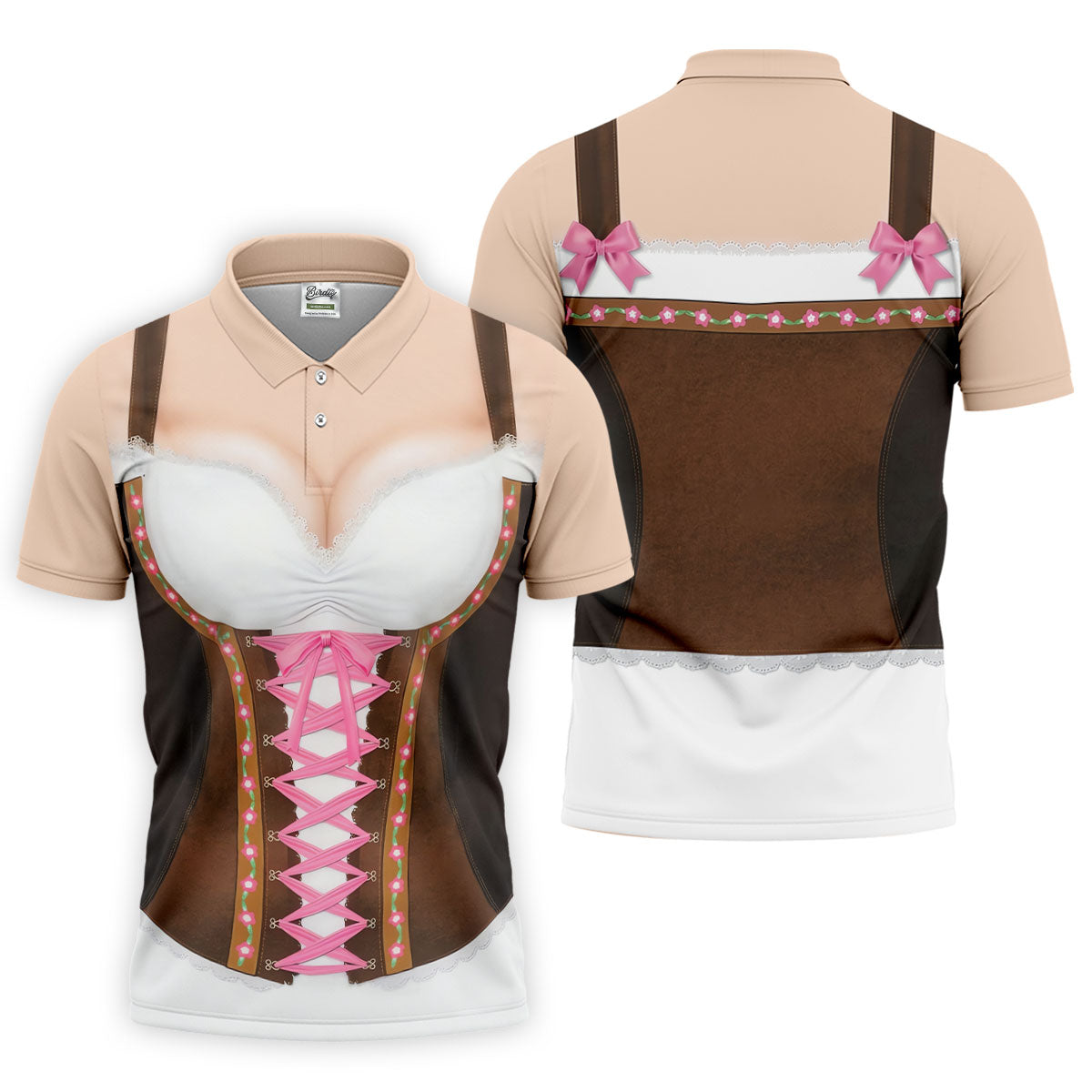 Funny Oktoberfest Dirndl Costume Polo Shirt, Mens Golf Apparel, Mens Golf Polo