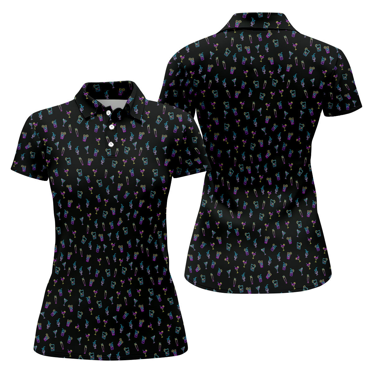 Neon Cocktail Retro Golf Shirt, Ladies Golf Tops, Golf Shirt For Women, Ladies Golf Shirts