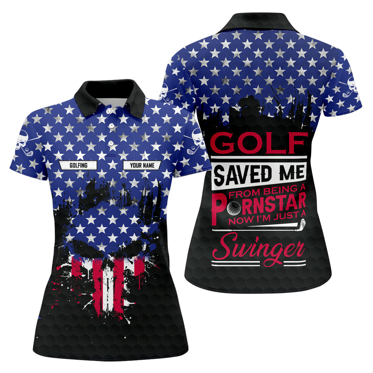 Golf Saved Me From Being A Pornstar Distressed American Flag Skull Golf Shirt, 250 Years Golf Shirt For Women
