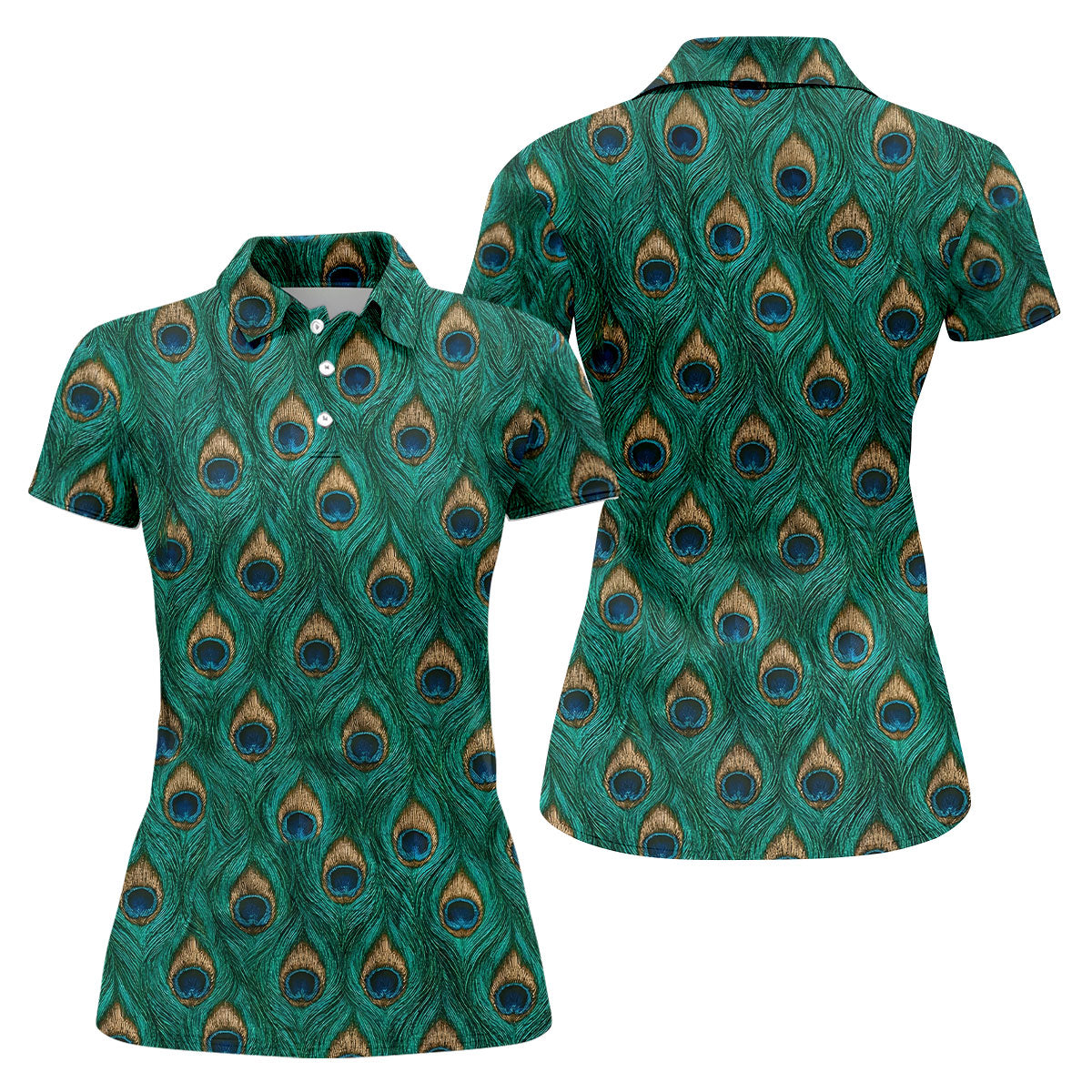 Peacock Feather Pattern Hawaiian Golf Shirt, Hawaiian Golf Shirt, Women’s Golf Apparel, Printed Golf Shirt