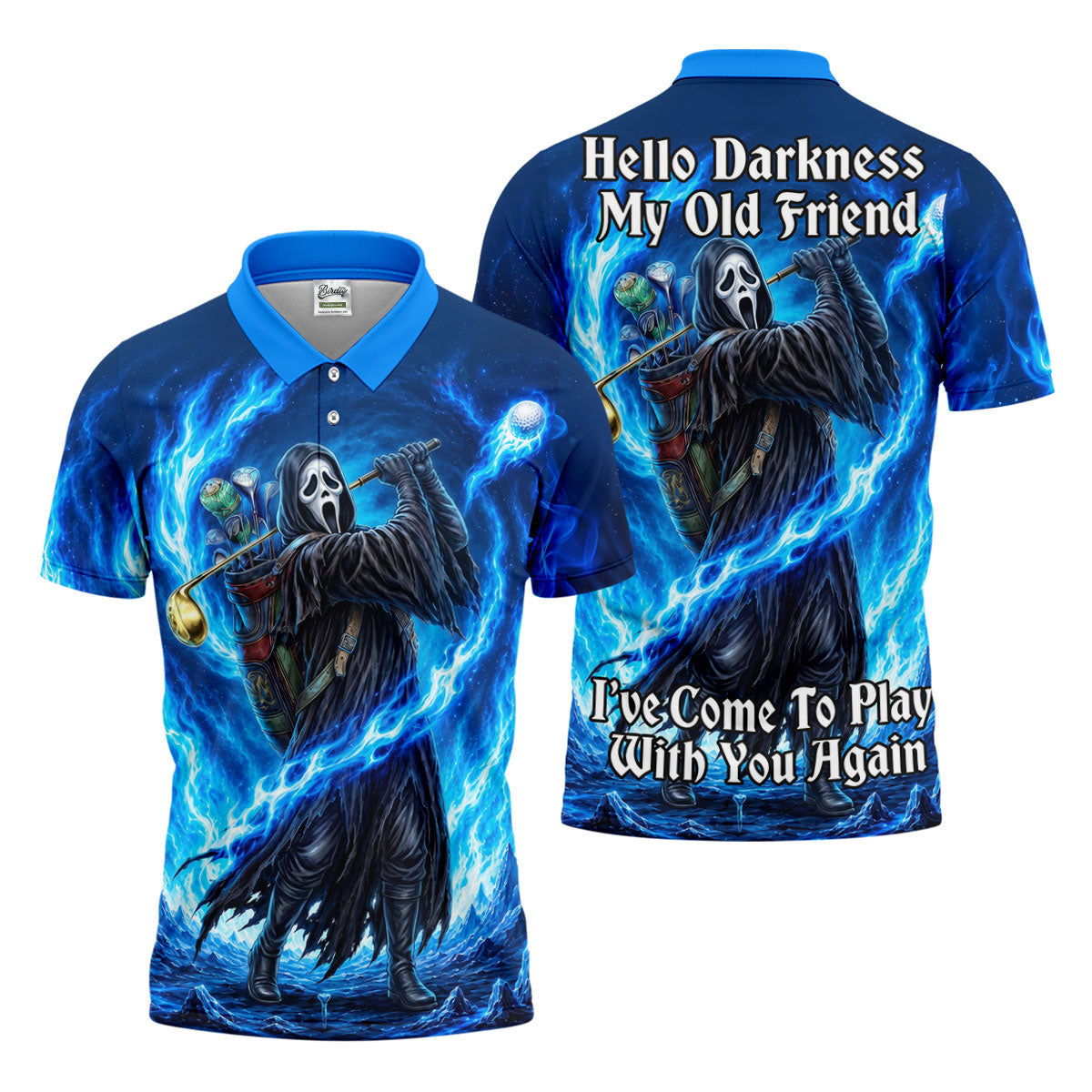 Hello Darkness Flame Horror Character Polo Shirt, Mens Polo Shirts, Men's Golf Shirt