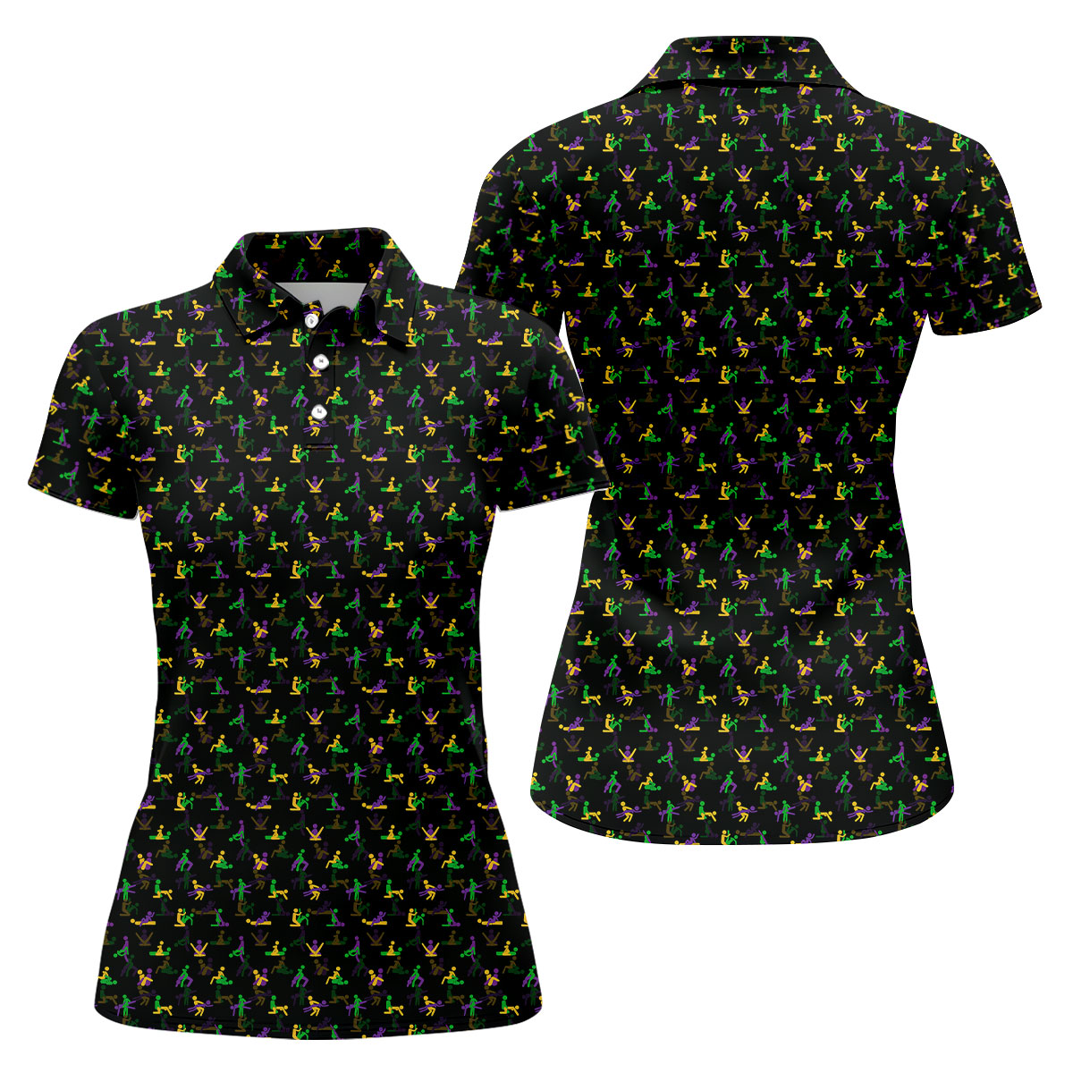 Naughty Position Stick Figure Couple Mardi Gras Black Golf Shirt, Women's Golf Tops, Ladies Golf Polos