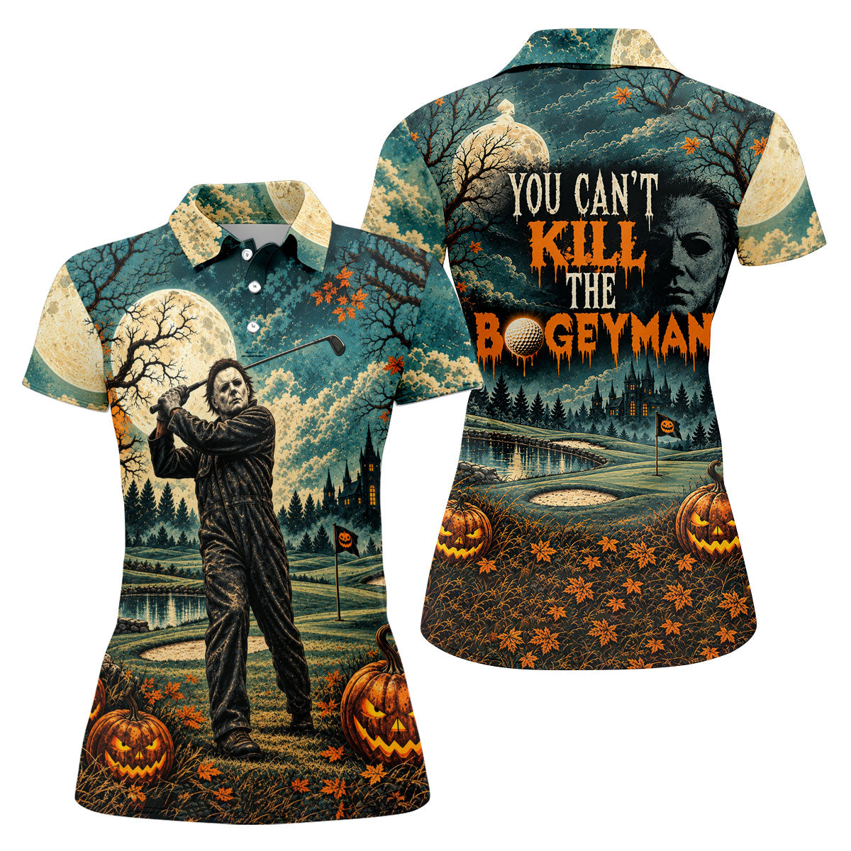 Halloween Can't Kill Bogeyman Horror Character Polo Shirt, Womens Golf Tops, Golf Apparel
