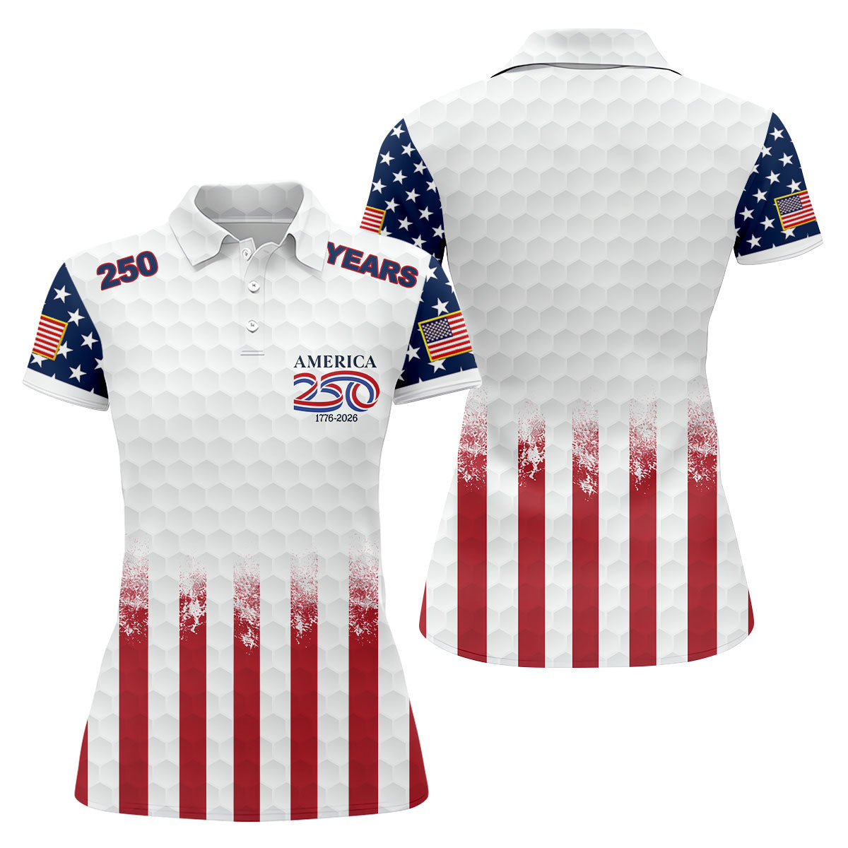 250 Years America Golf Ball Pattern 4th Of July Golf Shirt, Patriotic Golf Shirt, Golf Shirt For Women