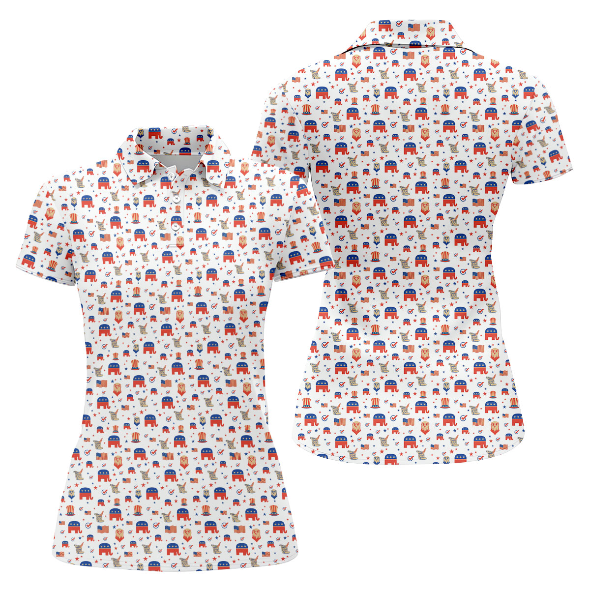 US Bald Eagle Political Elephant 250th Anniversary White Golf Shirt, Patriotic 4th Of July Golf Shirt For Women
