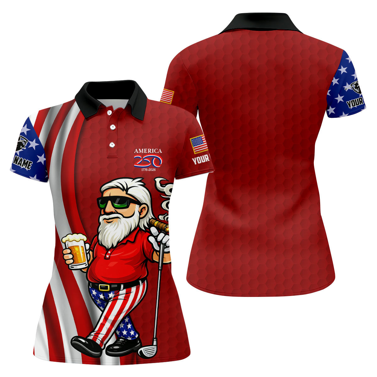 America 250 Patriotic Man 4th Of July Red Golf Shirt, Golf And Beer Women's Golf Tops