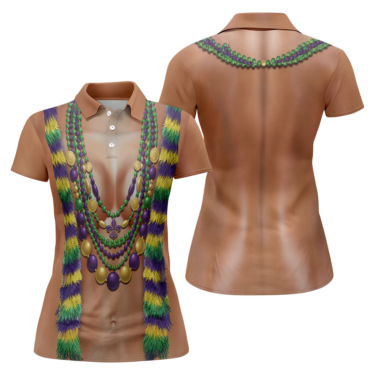 Funny 3D Print Mardi Gras Fleur De Lis Skin Color Women's Golf Tops, Fun Women's Golf Shirts, Ladies Golf Polos