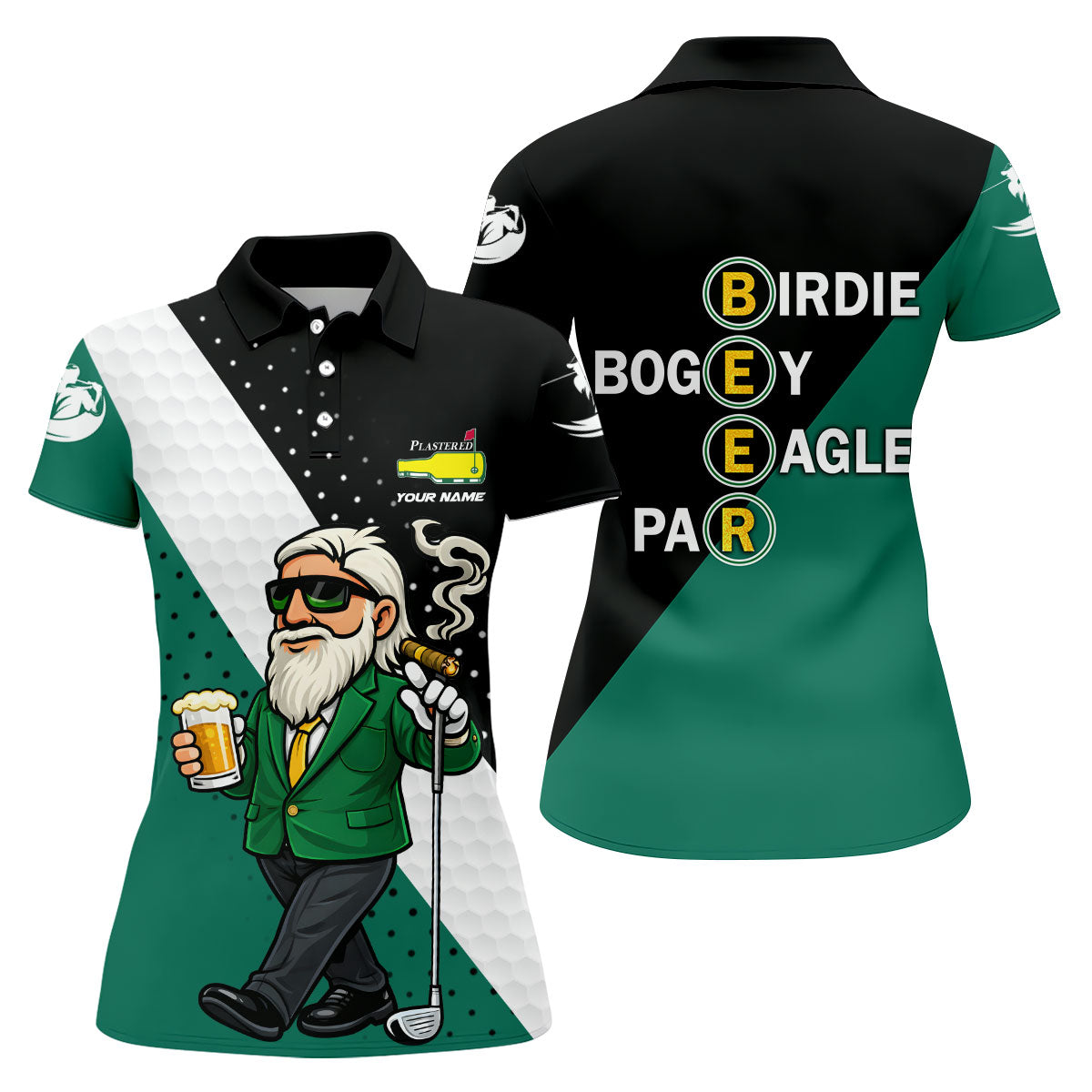 Birdie Boogey Eagle Par Plastered Beer Bottle Logo Women's Golf Shirts, Golf And Beer Fun Golf Shirt