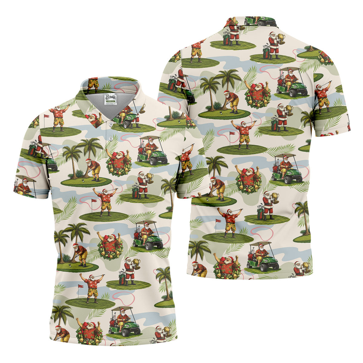 Santa Claus Golf Christmas Pattern Polo Shirt, Mens Golf Polo, Christmas Golf Shirt