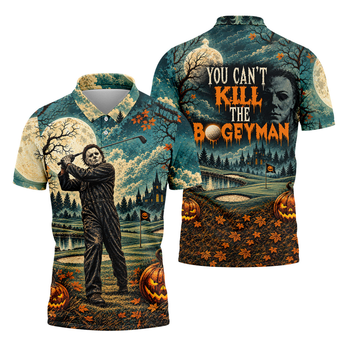 Halloween Can't Kill Bogeyman Horror Character Polo Shirt, Mens Golf Shirts, Golf Apparel