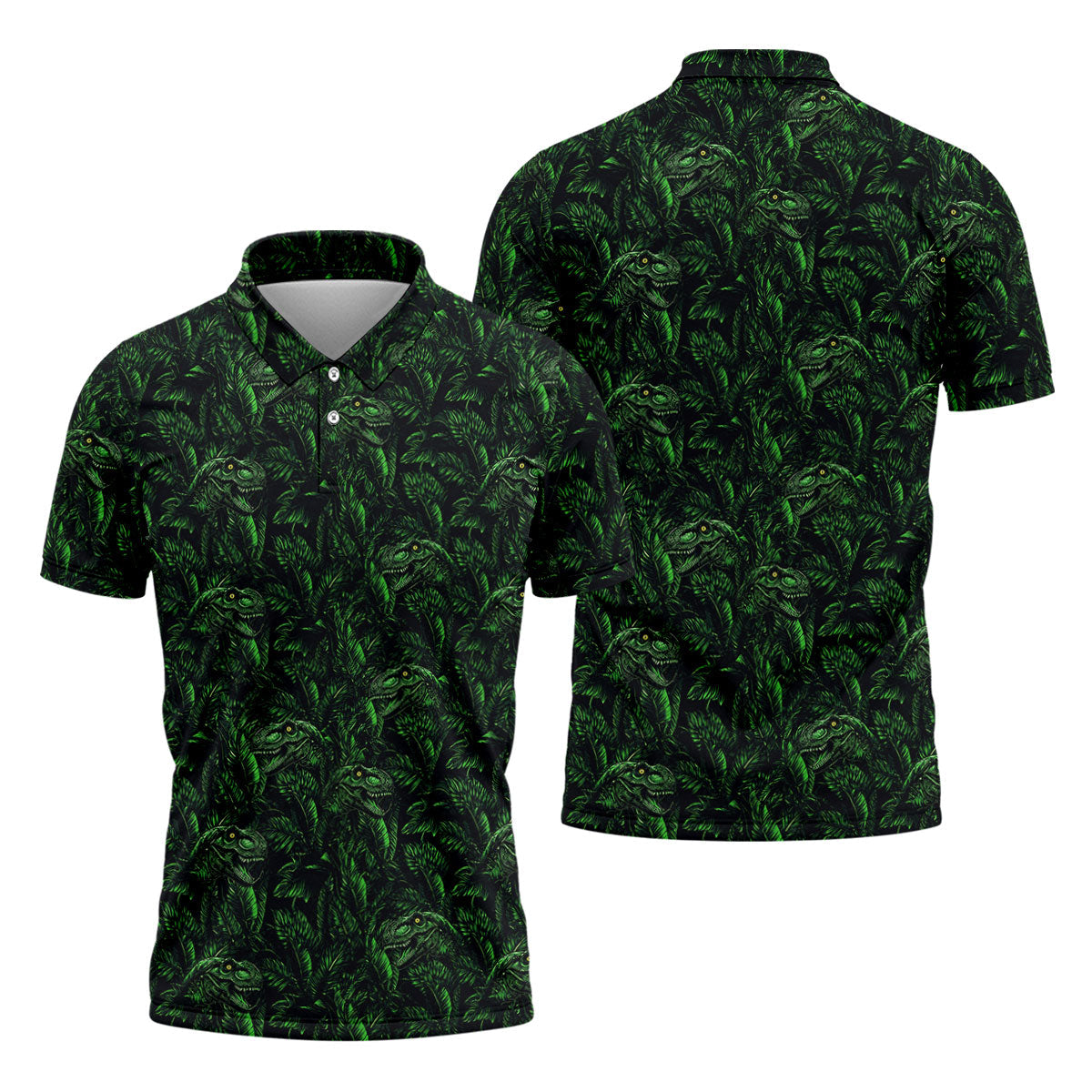 Dinosaurs In The Forest Deep Forest Green Hawaiian Golf Shirt, Polo Shirts For Men