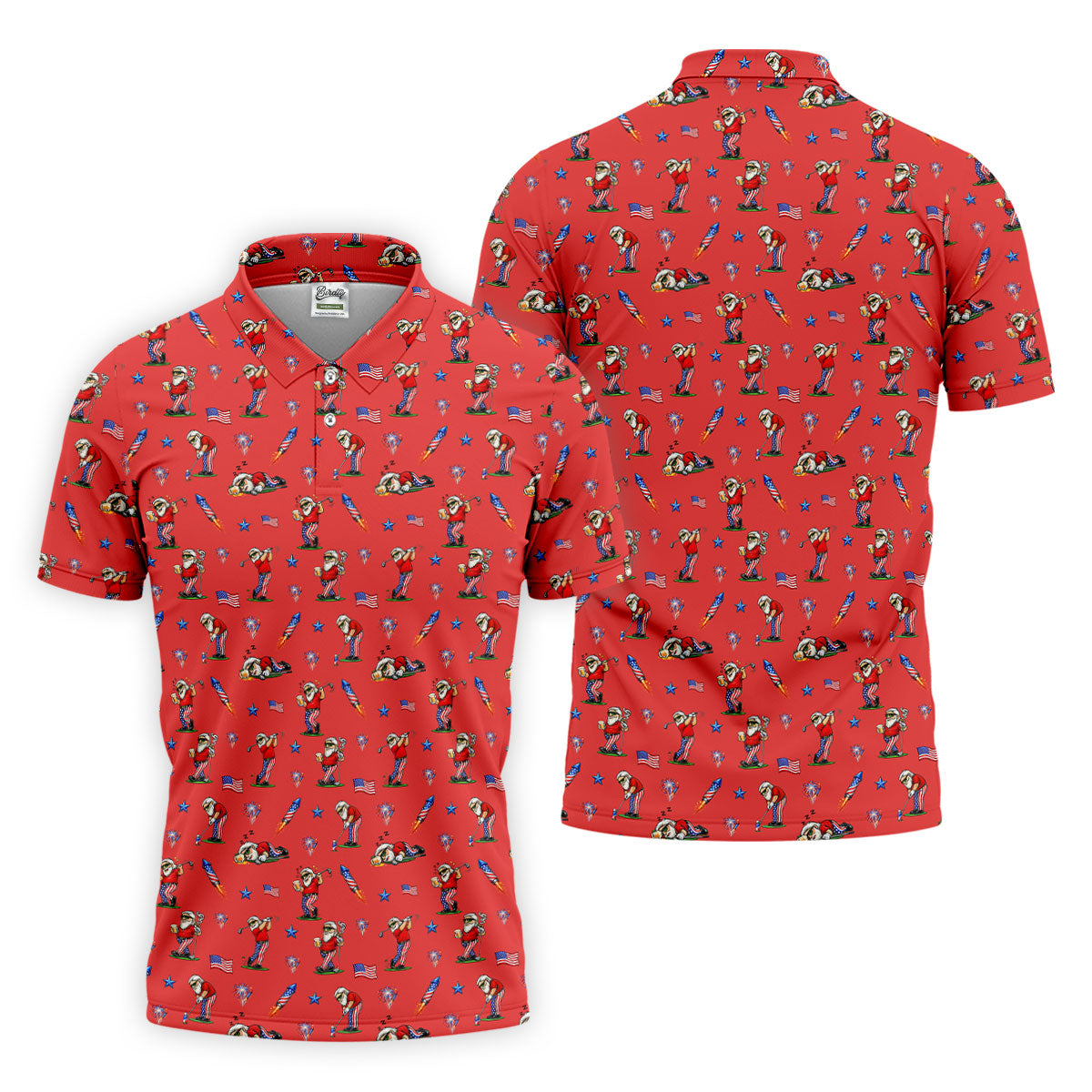 4th Of July Funny Man Golf And Beer Red Golf Shirt, Patriotic Golf Shirt, 250th Anniversary Golf Shirts For Men